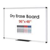 VIZ-PRO Dry Erase Board/Whiteboard, 96 x 48 Inches, Wall Mounted Board for School Office and Home, with 12-Count Markers