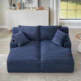 KEIKI Compressible Double Chaise Lounge with Cupholders, Cozy Corduroy Sleeper Loveseat for Bedroom or Reading Nook, Boneless Chaise Lounge Indoor with Supportive Spring Cushions, No Assembly