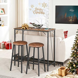 Bar Table with Charging Station, Rectangular Pub Table, High Top Coffee Table, 35.4" L x 15.7" W x 35.6" H, Rustic Brown and Black