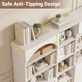 Cyclysio 80" Tall Bookshelf System with 6 Drawers, Arched Corner Bookcase with 12-Tier Open Shelves