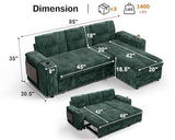 Vipbear 86" Modular Sectional Sleeper Sofa with Pull Out Bed, 3 Seat Plush Corduroy L Shaped Couch with Storage Chaise