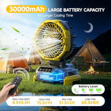 Portable Misting Fan with 25L Bucket, 30000mAh Rechargeable Battery Powered Floor Cooling Fan with 4 Strong Winds & 4 Spray Mister, Outdoor Oscillation Fans for Camping/Patios/Beach/Worksite (Yellow)