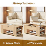 COMHOMA Lift Top Coffee Tables for Living Room, 39" Center Table with Hidden Storage Compartment, Adjustable Wooden Tea Table for Small Spaces, Natural Oak