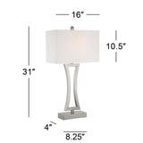 360 Lighting Roxie Modern 3-Way Table Lamps 31" Tall Set of 2 with Dimmers Brushed Nickel Off White Fabric Rectangular Shade for Bedroom Living Room House Bedside Nightstand Home