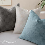 a moment Set of 2 Decorative Linen Throw Pillow Covers,Large Grid Textured Neutral Boho Farmhouse Cushion Covers,Soft Aesthetic Pillowcases for Couch Sofa Living Room Home Decor,18x18 Inch,Blue