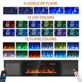 70" Floating TV Stand with 36" Electric Fireplace, Black & Black