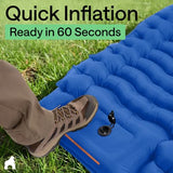 GORILLA GRIP Slip-Resistant Inflatable Sleeping Pad, Puncture Resistant Lightweight Camping Mattress, Foot Pump, Air Mats for Travel Backpacking, Inflating Bed Camp Sleep Pads for Tent, Blue