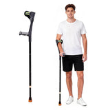 EldHilfe Folding Forearm Crutche for Adults - 10-Level Adjustable Telescopic, Lightweight Aluminum and TPR, Fits 55.1-74.8in Height, 0.97lbs Mobility Aid (Black)-1PC