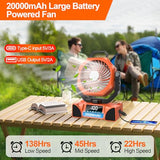 Portable Camping Fan Battery Operated Powered Fan with Remote Control & LED Lantern,20000mAh Battery Rechargeable,LED Digital Display,Oscillate,Timer,Rotation Hanging Hook for Tents Travel - Orange