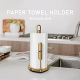 simplehuman Tension Arm Standing Paper Towel Holder, Heavy-Duty, Easy One-Handed Tear, Kitchen Countertop, Brass Stainless Steel
