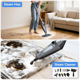 SENMO Steam Mop, 14-in-1 Detachable Steam Cleaner for Home and Floor, 1300W 228°F Deep Cleaning MultiPurpose Steamer with 14 Attachments for Floor, Tile, Grout, Furniture, Carpet, Wall (Black)