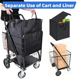 Folding Shopping Cart with Removable Waterproof Liner, 450LBS Capacity Grocery Cart with 39.5 Gal Dual Basket & 360° Swivel Wheels