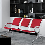 3-Seat PU Leather Waiting Room Bench – Red Reception Chair for Office, Hospital, Bank