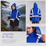 SRsafety Waterproof Security Rain Jacket, Blue Industrial Safety Coat for Men, Reflective Work Raincoat Gear, Windproof Hooded Utility Outerwear, 1-Piece Big and Tall Guard Uniform