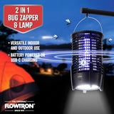 Flowtron Rechargeable Bug Zapper Lamp | 2-in-1 3600mAh Battery Powered LED Light & Insect Killer with USB-C Charging | 2150 Sq Ft Indoor Outdoor Coverage Mosquito Trap for Patio, Camping, Yard, Home