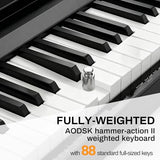 AODSK 88 Key Weighted Portable Digital Piano for Beginners, Full Size Hammer Action Electric Piano with Music Stand, Three-pedal, Built-in Speakers, USB & Power Supply