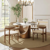 POVISON Round Dining Table, 51" Matte White Sintered Stone Top Dining Table