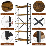 Shintenchi 5 Tiers Bookshelf, Classically Tall Bookcase Shelf, Industrial Book Rack, Modern Book Holder, Books/Movies-Rustic Brown