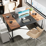 Huuger Computer Desk, 63 Inch Office Desk, Gaming Desk with Storage, Rustic Brown and Black