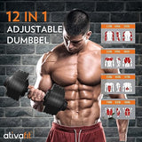 ATIVAFIT Adjustable Dumbbell Set 11–88LB Single, Heavy Adjustable Free Weight with Quick Dial, Double Safety Lock & Anti-Slip Steel Grip for Advanced Strength Training