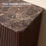 Curved Fluted Nightstand Set of 2, Faux Marble Top, Dark Oak