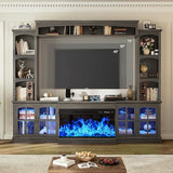 98" Farmhouse TV Stand with 36" Electric Fireplace, Large Entertainment Center