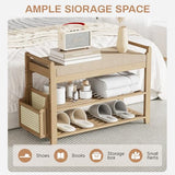 Homaxy 2-Tier Shoe Rack Bench with Side Holder, 28.2 in Bamboo Entryway Bench, Shoe Rack Organizer with Cushion for Front Entrance, Hallway Living Room Bedroom, Walnut and Light Brown
