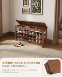 IUNVR Shoe Rack Bench Seat Rubberwood 3-Tier Wooden Storage Bench 550lbs Compact Mid-Century Modern Design for Entryway, Hallway, Closet, Front Door Entrance, Foyer
