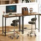 Bar Table with Charging Station, Rectangular Pub Table, High Top Coffee Table, 35.4" L x 15.7" W x 35.6" H, Rustic Brown and Black