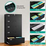 Horizontal Metal Filing Cabinets,Large Locked Wide Five Drawer File Cabinets for Office Home