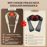 PERLEVI Cordless Neck Massager with Heat, Electric Neck Shoulder Massager with Heat, Kneading, 6-Point for Deep Tissue Pain Relief, Rechargeable Battery, Brushless Motor