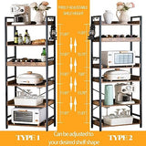Adjustable 6 Tier Open Bookcase, Rustic Farmhouse Book Shelves, Industrial Wood and Black Metal Bookshelves