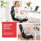 COMHOMA Office Computer Gaming Chair Ergonomic Desk Chair for Adults with Lumbar Support Flip-Up Arms Adjustable Height Swivel Wheels PU Leather Executive Design for Short People Use, White