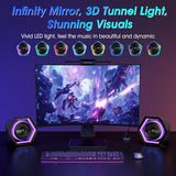 Computer Gaming Speakers, 50W Active Desktop Speakers with Infinity Mirror 3D Tunnel RGB (8 Modes