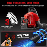 TDH Gas Backpack Leaf Blower, 2-Stroke Handheld Snow Blower with 665 CFM & 205 MPH High Power for Commercial Lawn Care, Yard Debris & Snow Removal,Red