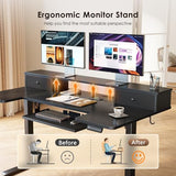 OffiGo U Shaped Electric Standing Desk with Drawers, 55 Inch Height Adjustable Desk