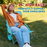 NORTHROAD Low Folding Beach Chair,Portable Lightweight Lowback Sling Chair, Outdoor Low Seat Camping Chair w/Cup Holder & Carry Bag for Sand Camping Lawn Picnic Festival, Blue
