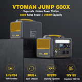 VTOMAN Jump 600X Portable Power Station with 110W Solar Panel, 600W/299Wh LiFePO4 Battery Solar Generator, 1200W AC Outlet, PD 60W USB-C, 3x Regulated 12V/10A DC for RV, Outdoor Camping, Home Backup