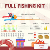 Kids Fishing Pole, Telescopic Fishing Rod, Portable Toddler Fishing Rod and Reel Combo with Tackle Box, Fishing Line, Bobber, and Soft Lures for Boy, Girl, Youth, Beginner, Over 3 Years Old