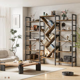 INNOD 70x70 Triple 5 Tier Book Shelf, Large Wooden Bookcase with 17 Open Display Shelf, Rustic Brown
