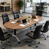 8FT Foldable Rectangle Conference Table, Mobile Meeting Tables with Cable Grommet & Rolling Casters