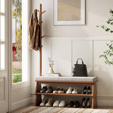 YQJJGL Coat Rack with Shoe Storage,Shoe Rack whit 8 Hook for Offices、Bedroom、Living Room,Small Shoe Bench,Walnut