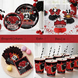 Boxing Party Decorations, All-in-one Boxing Party Supplies Includes Banner, Cake Toppers, Paper Plates, Napkins, Cups, and Tablecloth, Easy Setup Fight Night Boxing Match Party Decor, Serves 25