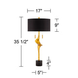 Possini Euro Design Athena 35 1/2" Tall Large Modern Glam End Table Lamps Set of 2 Pull Chain Sculptural Gold Leaf Living Room Bedroom Bedside Nightstand House Office Home Reading Kitchen Entryway