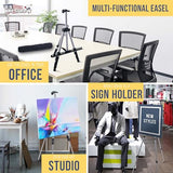 Art Supply 66" Silver Metal Tripod Easel Display (4 Pack) - Adjustable 18"- 5.5', Holds 36" Canvas - Floor/Tabletop Easel Stand
