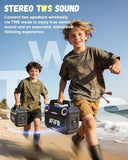 AFIFR Outdoor Bluetooth Speaker, 160W Loud Bass! Rugged, IP67 Waterproof, 24H Playtime with Lights, Wireless TWS Pairing Portable Speakers for Party, Outsides, Travel, Beach, Garage (Black)