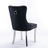 MOOLSUN Velvet Dining Chairs Set of 6, High Back Side Chairs, Modern Padded High-End Tufted Upholstered Chairs with Button-Tufted Back & Rear Pull Tabs, Silver Plated Leg E-Black(Silver Plated Leg)