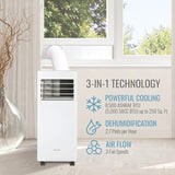 Keystone 8,500 BTU ASHRAE/5,000 BTU DOE 115V Portable Air Conditioner with Dehumidifier and Remote Control, AC for Apartment, Bedroom, Small Rooms up to 200 Square Feet in White