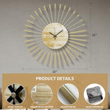 Anmotpe 23.6 inch Gold Starburst Wall Clock, Metal & Wood Mid Century Modern Decorative Clocks for Living Room Bedroom Kitchen Office