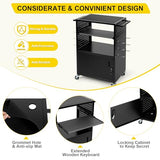 Mobile AV Cart with Locking Cabinet & Wheels, Heavy Duty Rolling Media Cart with Customized Pegboard & Hooks